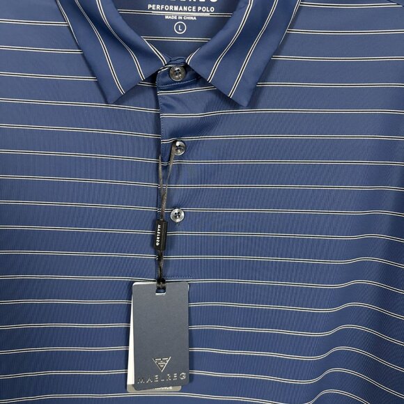 Maelreg Mens Performance Polo Shirt Blue Striped Short Sleeve Large NWT's - Picture 5 of 8